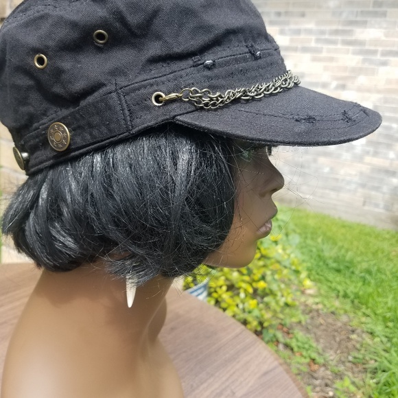 Distressed Cap with Chain and Buttons - Picture 5 of 7